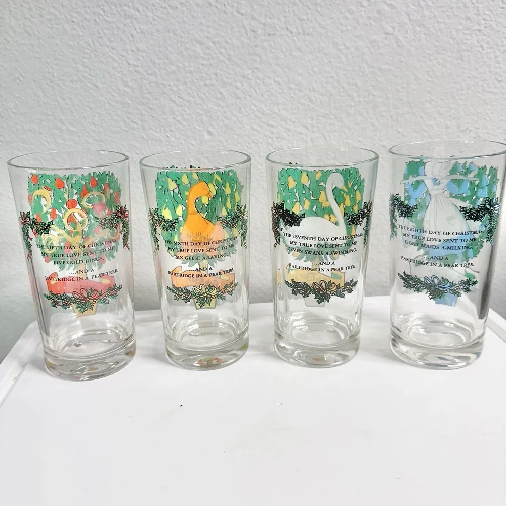 Vintage Indiana Glass 12 Days of Christmas 12oz Tumblers Complete Set of 12 EUC